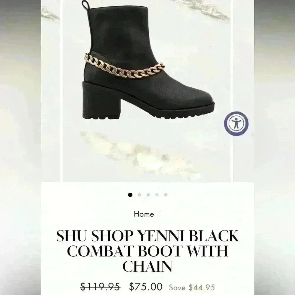 Shu Shop Chunky Black Combat Boots with gold chain‎